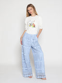 Graphic Puff Sleeve Top with Pearl Detailing