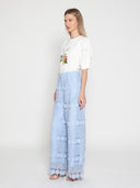 Graphic Puff Sleeve Top with Pearl Detailing