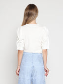 Graphic Puff Sleeve Top with Pearl Detailing