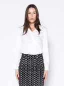Satin Collar V-Neck Side Swept Long Sleeve Top