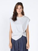 Pearl Beaded Round Neck Side Twist Knot Top