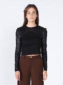 Pleather Patched Long Sleeve Top