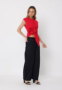 Sleeveless Flower Applique Sharp Asymmetrical Top