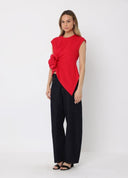 Sleeveless Flower Applique Sharp Asymmetrical Top