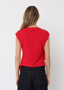 Sleeveless Flower Applique Sharp Asymmetrical Top
