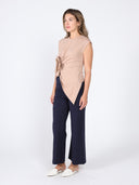 Sleeveless Flower Applique Sharp Asymmetrical Top