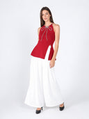 Rhinestone Bow Split Knit Halter Top