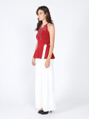 Rhinestone Bow Split Knit Halter Top