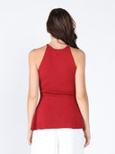Rhinestone Bow Split Knit Halter Top