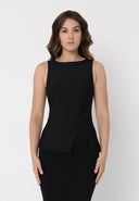 Wide Neck V Drape Botton Lace Work Top