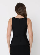 Wide Neck V Drape Botton Lace Work Top