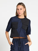 Front Pockets Short Sleeve Crop Top