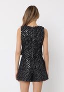Sequin Work Tweed Crew Neck Sleeveless Top