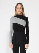 Contrast Color High Neck Long Sleeve Top