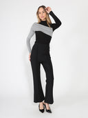 Contrast Color High Neck Long Sleeve Top