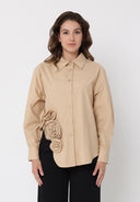 SIde flower detail button down long sleeve top
