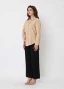 SIde flower detail button down long sleeve top
