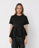 Crew Neck Bow Detail Solid Top