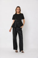 Crew Neck Bow Detail Solid Top