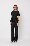 Crew Neck Bow Detail Solid Top