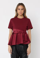 Crew Neck Bow Detail Solid Top