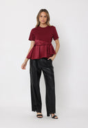 Crew Neck Bow Detail Solid Top