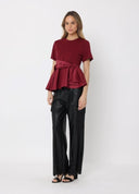 Crew Neck Bow Detail Solid Top