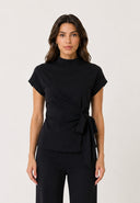 V-Neck Peplum Top W/ Long Draped Sash