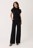 V-Neck Peplum Top W/ Long Draped Sash