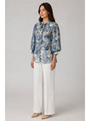 Floral Print Front Tie Neck Puff Sleeve Top