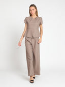 Tulip Sleeve Pleated Neckline Peplum Top