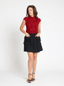 3D Flower  Detail Cap Sleeve Top