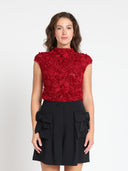 3D Flower  Detail Cap Sleeve Top