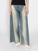 Contrast Color Wide Leg Denim Pant