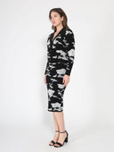 Cloud Print Button Open V-Neck Sweater