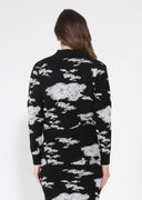 Cloud Print Button Open V-Neck Sweater