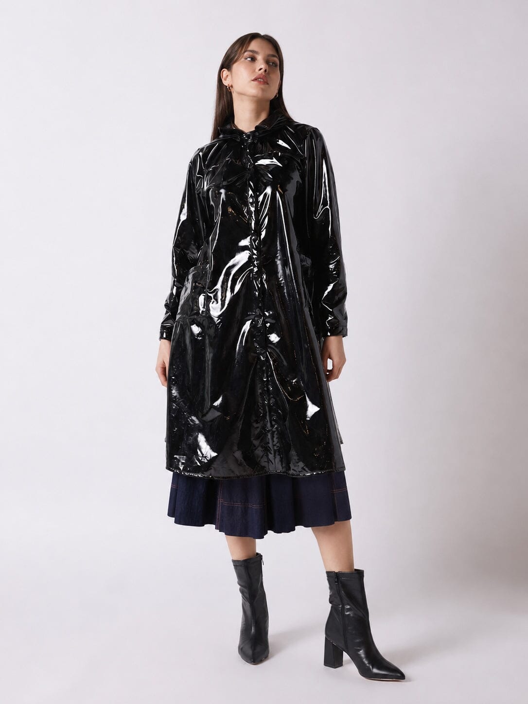 A-Line Button-Down Vinyl Jacket with Hood – Gracia Fashion