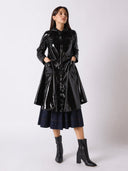 A-Line Button-Down Vinyl Jacket with Hood JACKET Gracia Fashion 