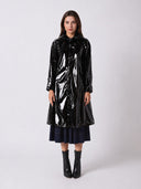 A-Line Button-Down Vinyl Jacket with Hood JACKET Gracia Fashion BLACK S 