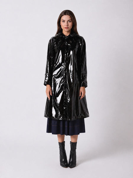 A-Line Button-Down Vinyl Jacket with Hood – Gracia Fashion