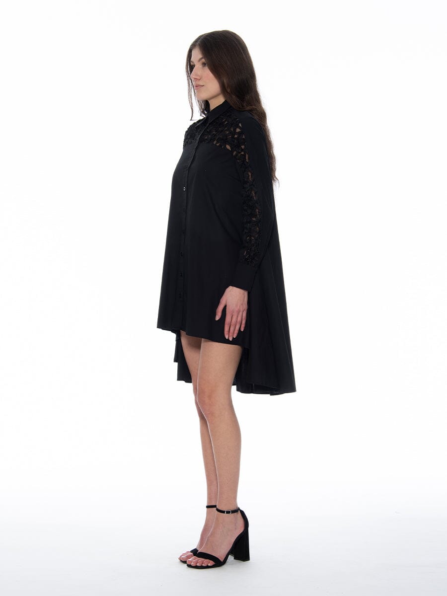 A-Line Long Embroidered Trim Shirt DRESS Gracia Fashion 