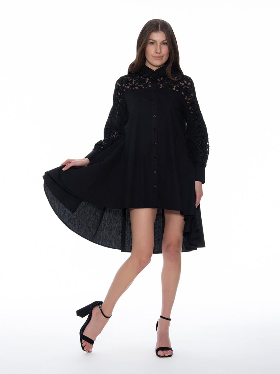 A-Line Long Embroidered Trim Shirt DRESS Gracia Fashion 