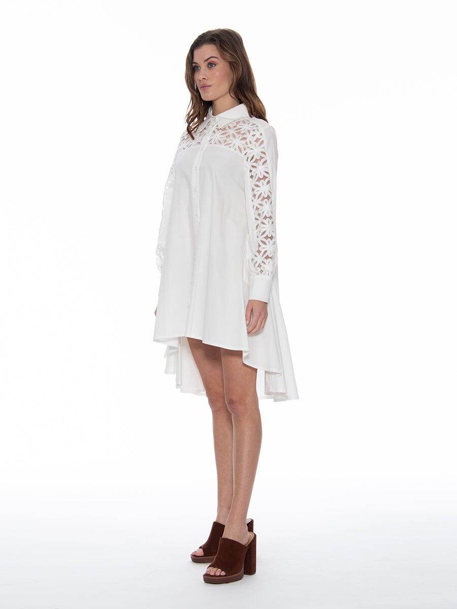 A-Line Long Embroidered Trim Shirt DRESS Gracia Fashion 