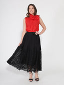 A-line pleated detail bottom lace skirt SKIRT Gracia Fashion 