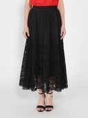 A-line pleated detail bottom lace skirt SKIRT Gracia Fashion BLACK S 