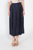 A-line Skirt with Contrast Stitch Front Pleated SKIRT Gracia Fashion 