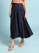 A-line Skirt with Contrast Stitch Front Pleated SKIRT Gracia Fashion DARK NAVY S 