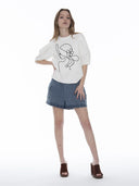 Abstract Face Embroidered Puff Sleeve Top TOP Gracia Fashion 