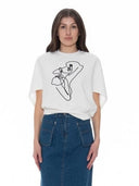 Abstract Face Embroidered Puff Sleeve Top TOP Gracia Fashion WHITE S 