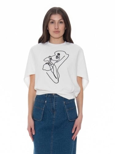 Abstract Face Embroidered Puff Sleeve Top TOP Gracia Fashion WHITE S 